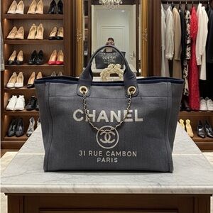 CHANEL Deauville Tote Bag Blue Denim